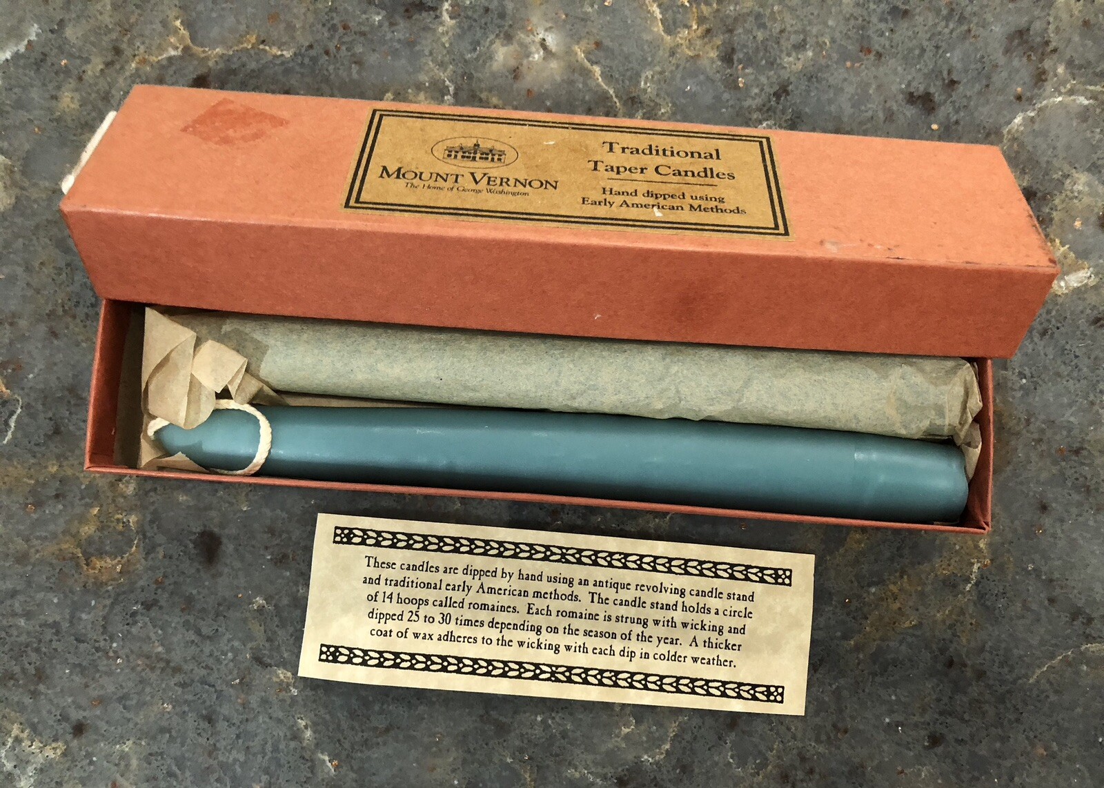 Hand-Dipped Blue & Green Spice Scented Taper Candles 8 Inch Unused Box-image