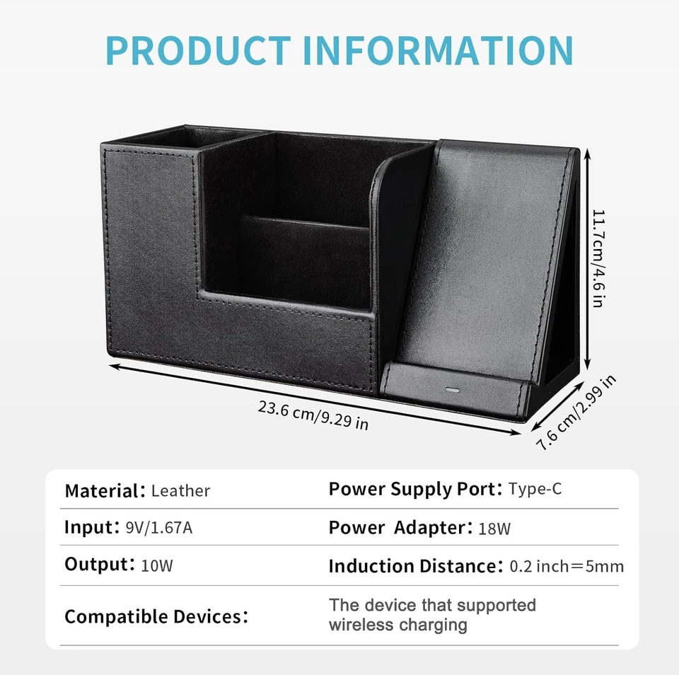 KINGFOM Leather Desk Organizer Charging Station for I-phone/Samsung Galaxy - Image 2 of 4