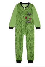 Boys Size 4/5 Minecraft Creeper Blanket Sleeper Pajama PJ One Piece Set Kids NEW