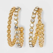 BaubleBar Sugarfix Crystal Beaded Double Hoop Earrings Gold Tone