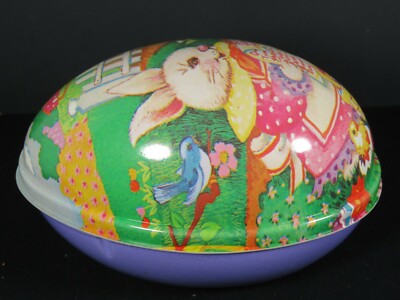 Vintage Spring Easter Litho Bunny Covered Candy Container Flowers Ullman  B7040