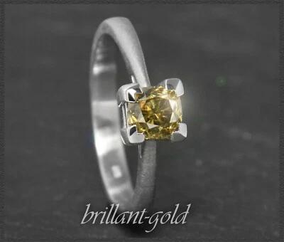 Diamant Solitär Ring mit 0,84ct Naturfarbe olivgrün, Kissenschliff, 585 Weißgold - Bild 1 von 4
