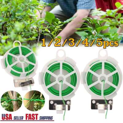 1~5Roll 30m Garden Plant Support Twist Tie Green Wire Strapping Rope With Cutter