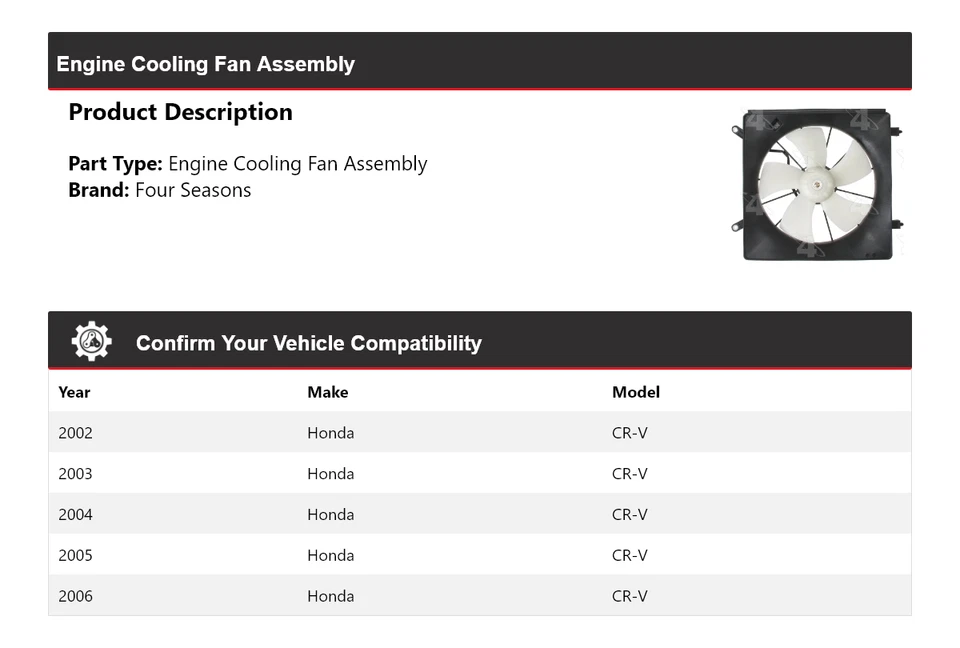 For 2002-2006 Honda CR-V Engine Cooling Fan Assembly 4 Seasons 2003 2004 2005 - Image 2 of 4