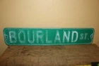 Vintage 1950's Bourland Street 30" Embossed Metal Street Road Gas Oil Sign