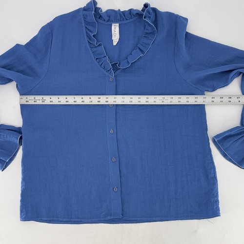 Amadi Anthropologie Damen Rüschen Button Down Blau Bluse Gr. L Boho Preppy USA - Bild 10 von 10