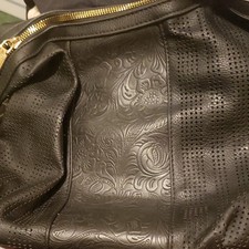 Black Floral Embossed Handbag Purse Zip Closu...