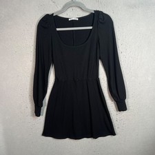 Reformation Jeans Women Small Black Ribbed Long Sleeve Skater Dress TENCEL Blend