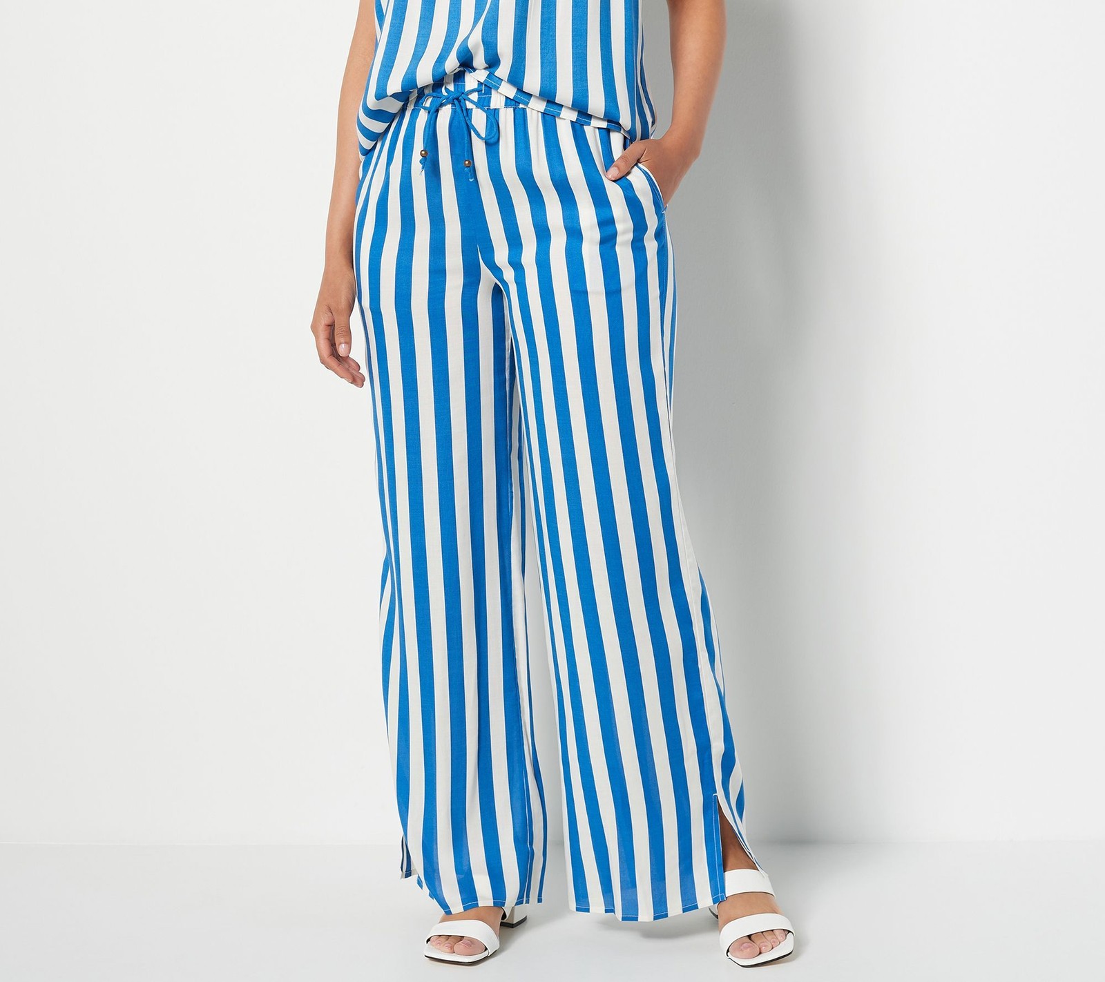 Candace Cameron Bure Women's Petite Pants PL Printed Wide-Leg with Blue A488229