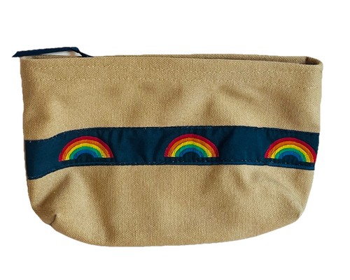 VTG 70s Rainbow Small Canvas Zipper Bag Purse Pouch Custom Made Bags By Barbara