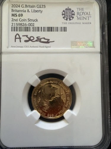 2024 G. Britain G£25 Britannia and Liberty MS69 2nd Coin Struck NGC 1/4 Gold