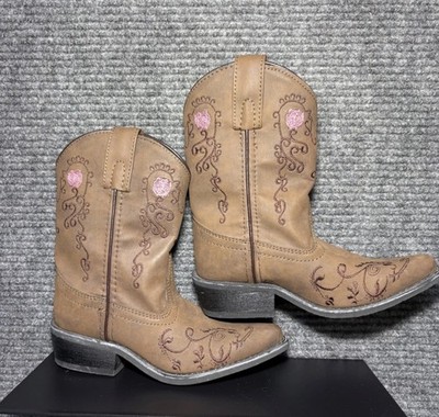 Shyanne Kids Brown Pink Floral Embroidered Western Cowboy Boots Size 12 41478C