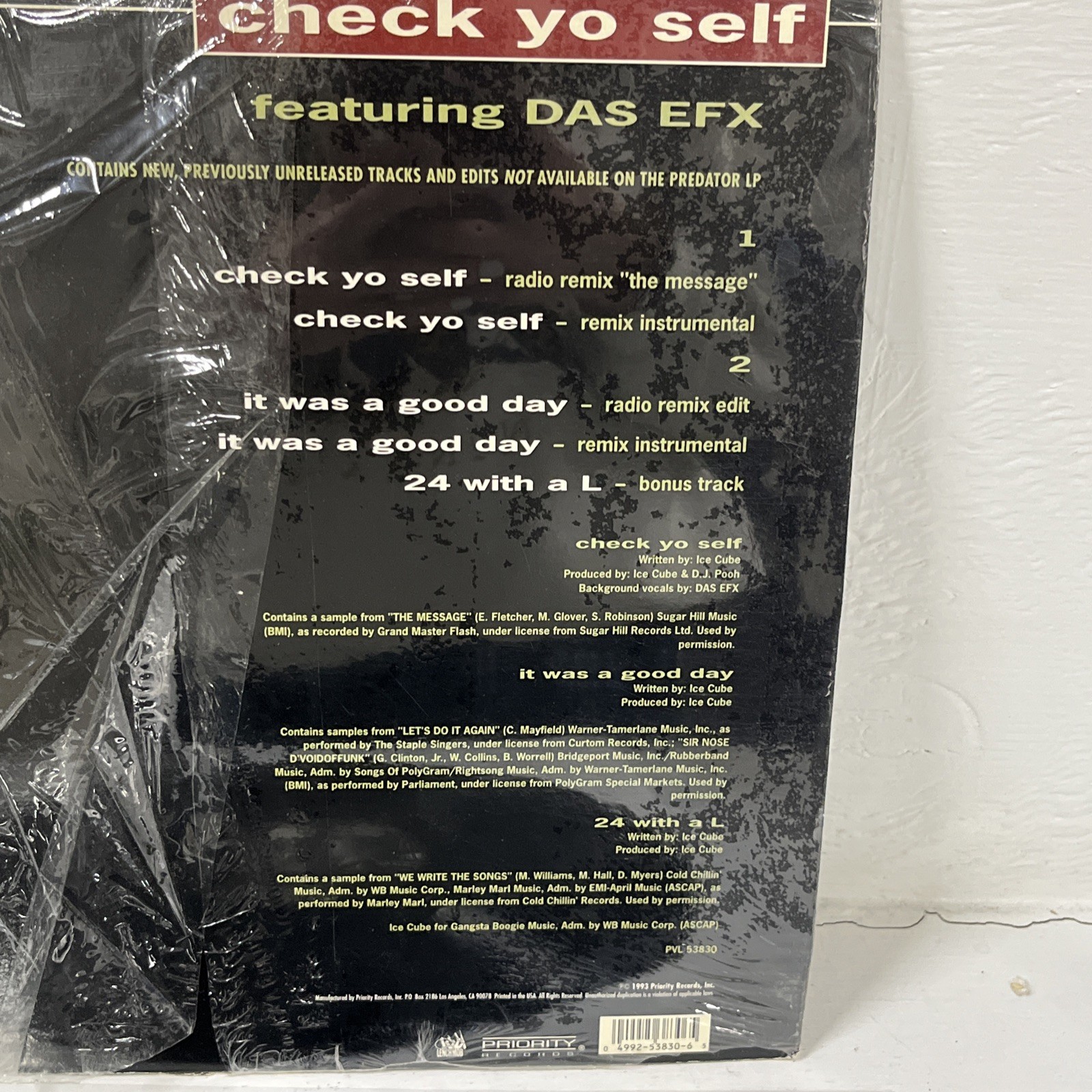 1993 - ICE CUBE - CHECK YO SELF FEATURING DAS EFX - PRIORITY RECORDS OG SHRINK 