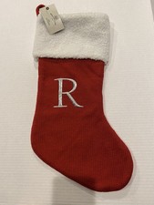 Christmas Knit Stocking 17" Red White Embroidered Letter R Cuff Bee Willow NEW