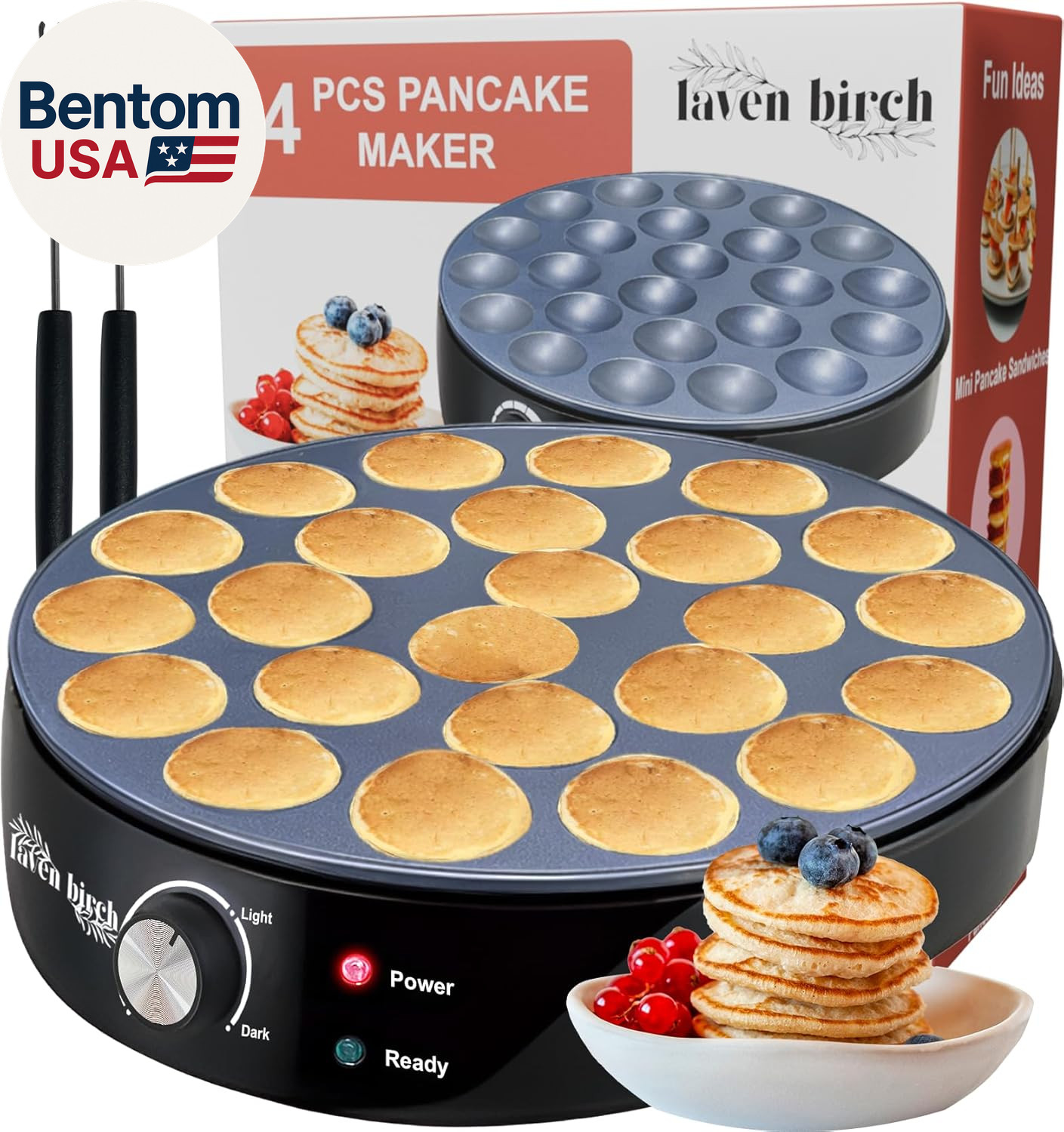 24Pcs Mini Pancake Maker Machine, Nonstick Electric Dutch Pancakes Griddle, Adju