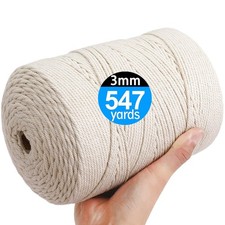Macrame Cord 3mm X 547yd Not Dyed 100 Natural Cotton Macrame Rope, 4 Strand ...