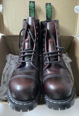 Solovair Burgundy Rub-Off 8 Eye Steel Toe Derby Boot & Care Kit US 8 MEN/9 WOMEN