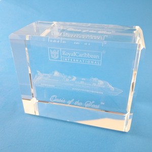 Royal Caribbean Oasis of the Seas 3D Etched Crystal Glass Block Paperweight