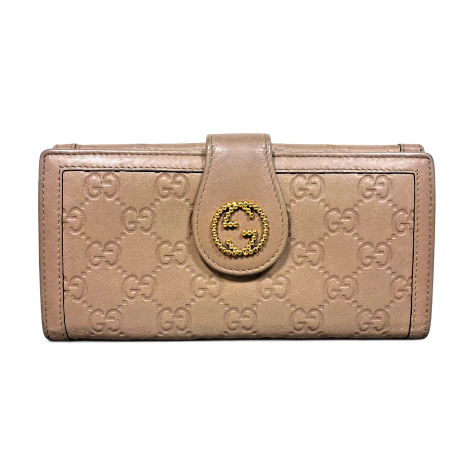 GUCCI 269970 Entrelazado G Guccissima Doble Plegable Cartera Larga Rosa USADA con Caja Foto 2 de 4
