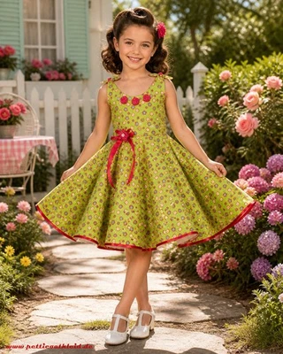 Kinder Petticoat Kleid Drehkleid Mädchen Punkte Blümchen grün rot Gr. 80-152 - Bild 1 von 2