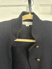 St. John Women s Wool Knit Jacket Mandarin Collar Gold Buttons