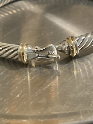 David Yurman Sterling Silver 925 5mm Cable Buckle 18k Gold Cuff Bracelet MEDIUM