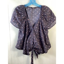Madewell Women s Black Floral Swiss Dot Tie Front Top S Ruffle Sleeve Boho