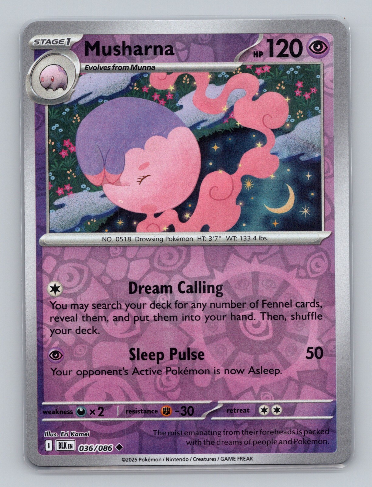 Musharna 036/086 Reverse Holo Black Bolt BLK Pokemon Scarlet & Violet TCG