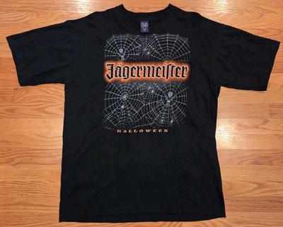 Jagermeister Halloween Shirt XL Used 90's Black U.S. T's Jägermeister Spiderwebs