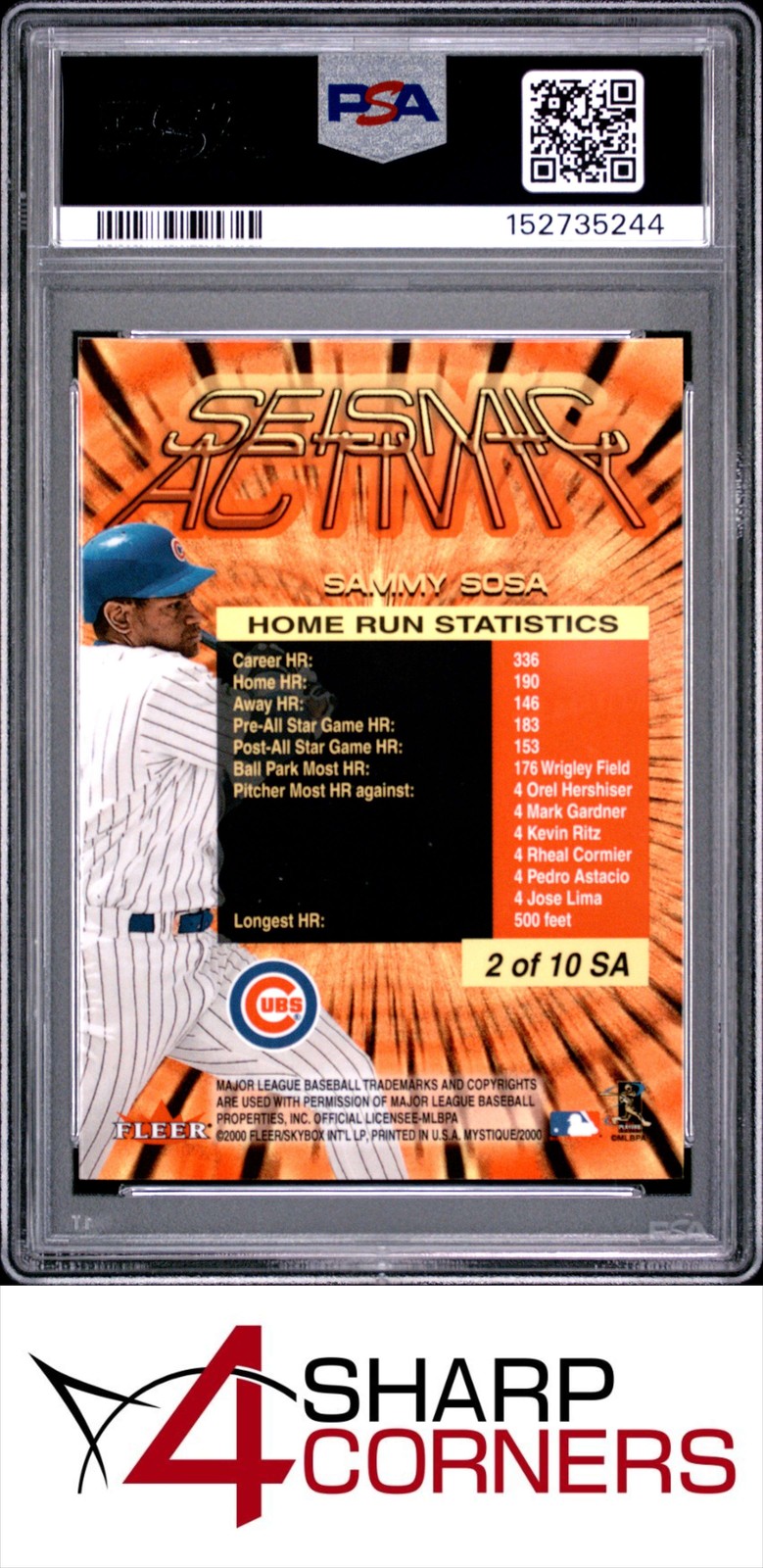 2000 FLEER MYSTIQUE SEISMIC ACTIVITY #2SA SAMMY SOSA POP 4 PSA 9 view 2