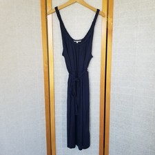 GAP Dress Womens Large Tank Midi Length Braided Trim Navy Blue Belted