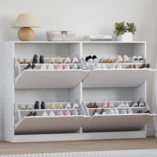 Shoe Storage Cabinet, Wood Shoe Organizer for Entryway with 4 Flip Drawers