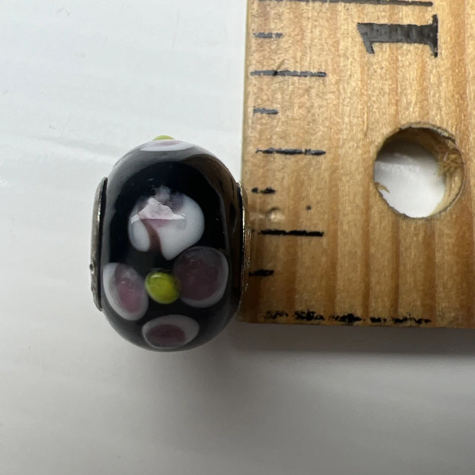 Cuentas de cristal de Murano de plata de ley 925 diapositiva europea de murano flores negras rosas Foto 4 de 4