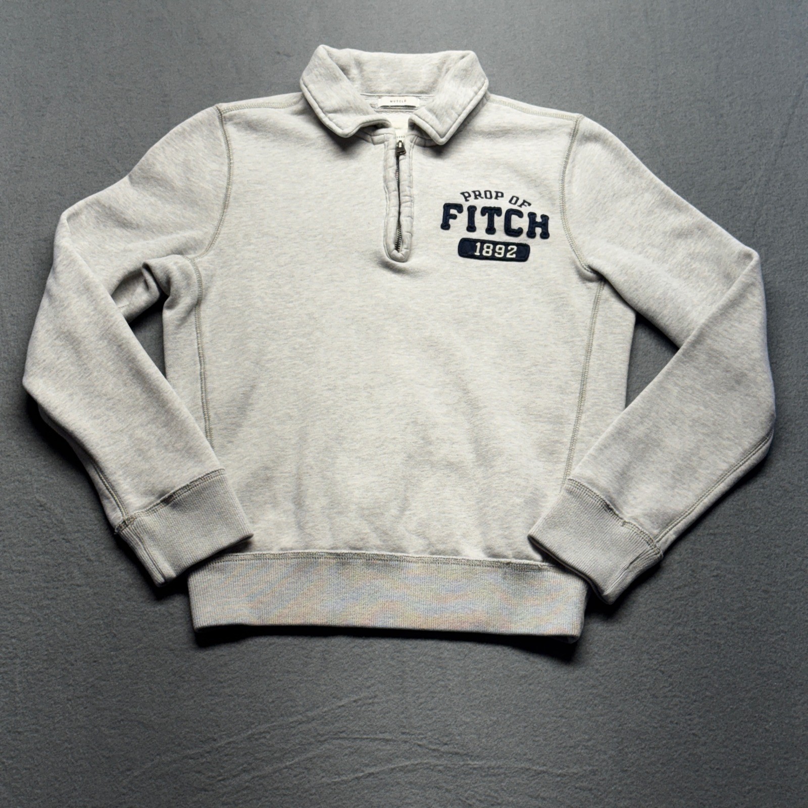 Abercrombie & Fitch Mens Quarter Zip Sweatshirt Gray Muscle Fit Medium 1892