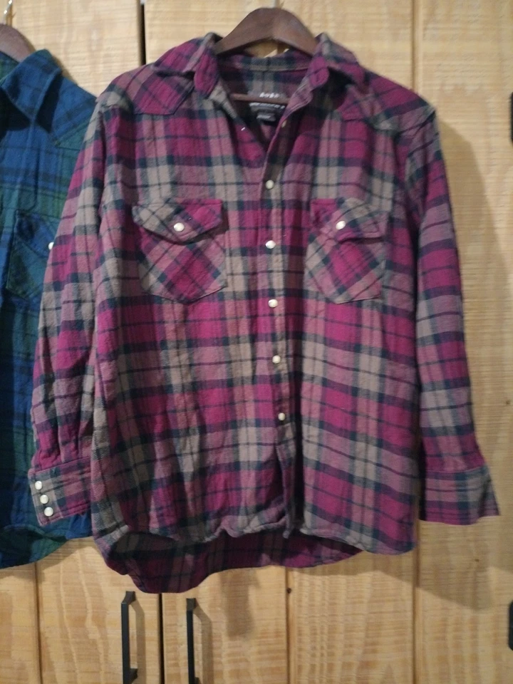 Conjunto de camisas de franela pesada Moose Creek para hombre L verde oscuro a cuadros a presión 100 % algodón Foto 2 de 4