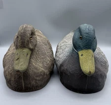 J C Higgins Life‑Like Mallard Drake & Hen Decoy Set 1950s Paper Mache 14.5" Vtg