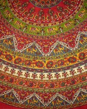 Indian Mandala Print Round Cotton Tablecloth 76 Red