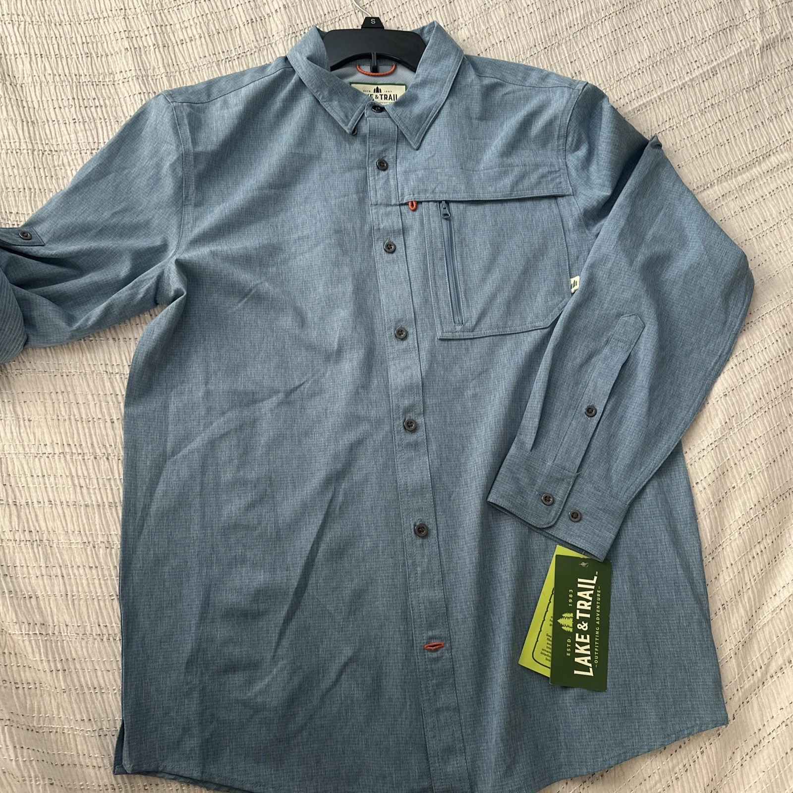 Lake & Trail Fishing Hiking Outdoor Button-Up Shirt S Roll-Tab Blue Vented