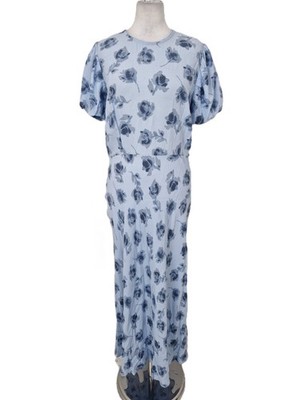 M&S Women's Dress Size 12 Blue Floral Zip Crew Neck New