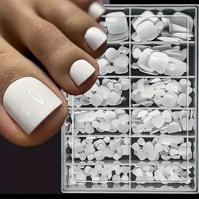 120PCS Reusable Acrylic White Fake Toe Nails Press On Nails For Women Perfect