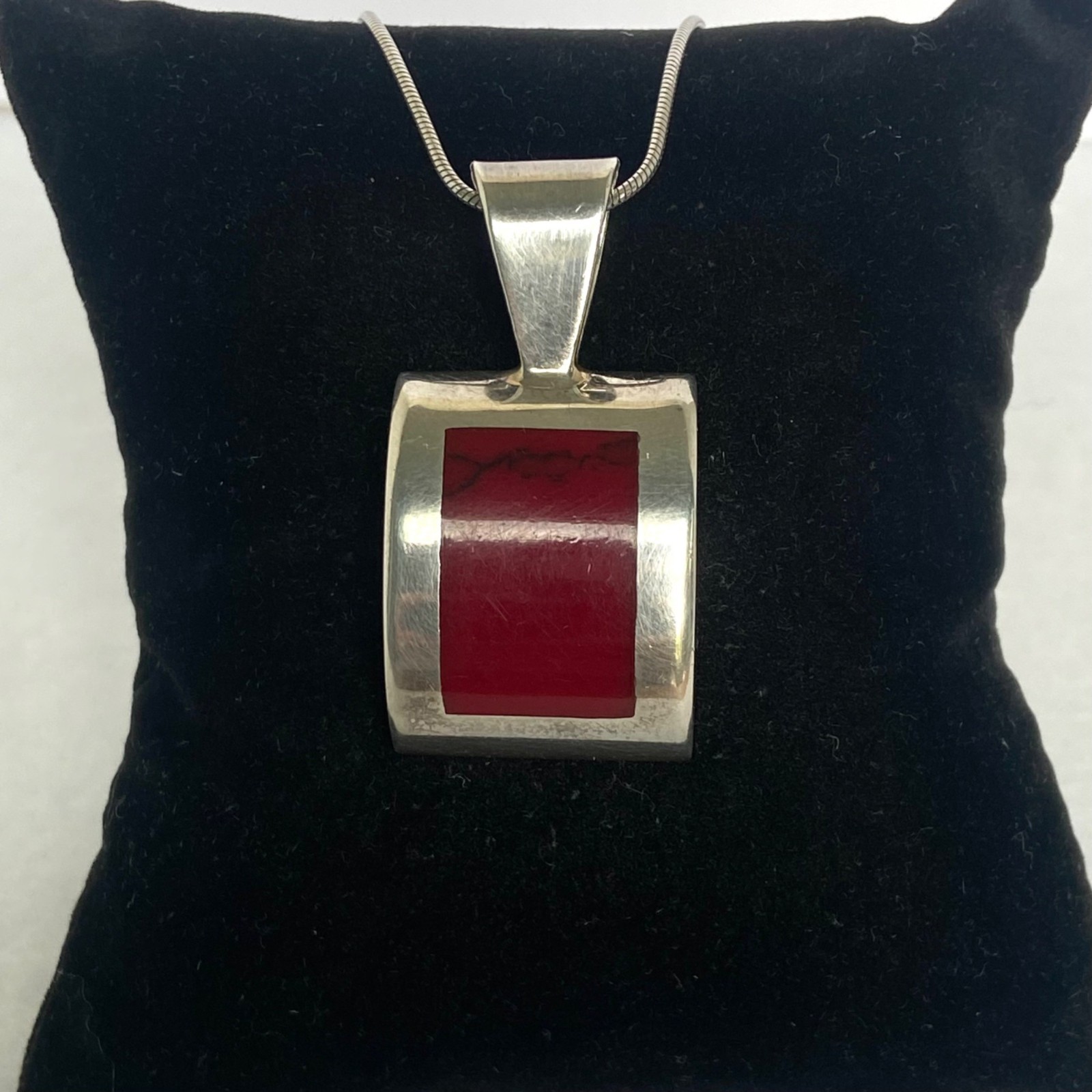 Solid Sterling Silver 925 Curved Sim Red Jasper P… - image 17