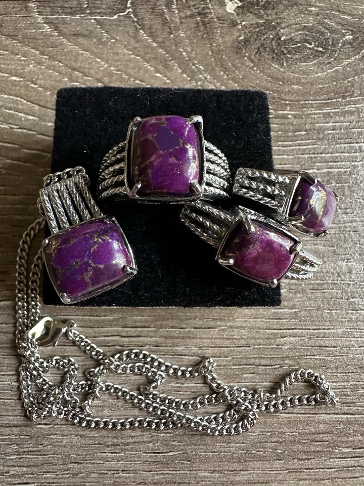 Набор ювелирных изделий из смелого фиолетового стекла кабошон — нержавеющая сталь 316 л — кольцо размер 8,5/9 - Изображение 4 из 4