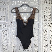 Vtg Deadstock 80's Retro One Piece Bathing Suit Womens M/L Metallic Cheeky