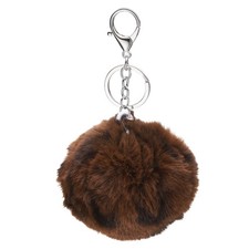Pom Pom Keychain, 8 cm Soft Cute Fluffy Ball Key Ring, Leopard Dark Brown