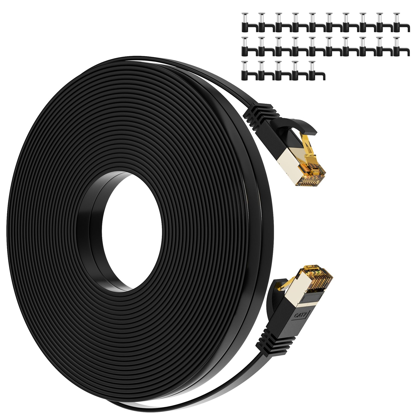 Cat7 Flat Ethernet Cable 100ft High-Speed 10Gbps 600MHz Shielded Internet Network Cord