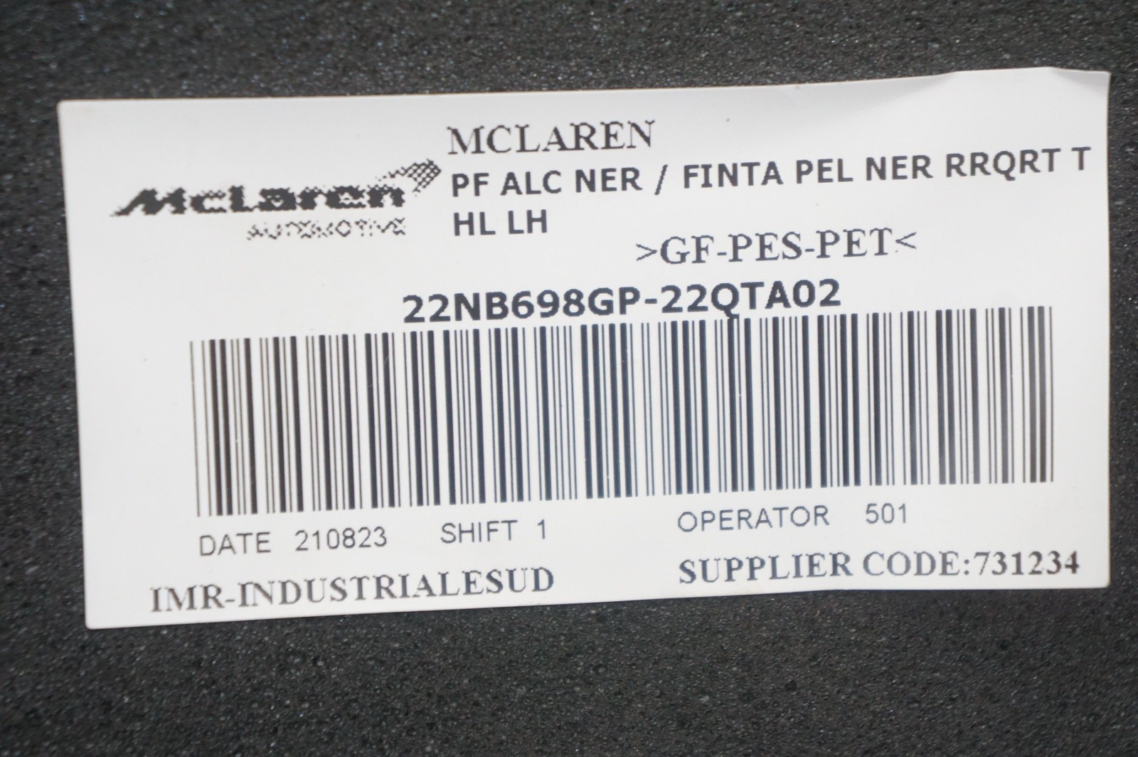 McLaren GT 2022 Rear Left Quarter panel trim P/N 22NB698GP