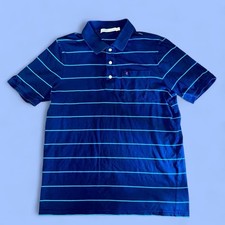    Criquet Organic Cotton Pocket Golf Polo Shirt Men's Medium Navy Blue Striped
