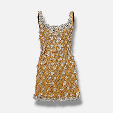 Carolina Herrera Women Gold Sequin Flower Embellished Thin Strap Mini Dress Sz 2
