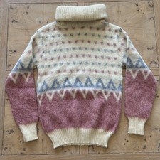 Vintage Icelandic Wool Sweater Womens Turtleneck Nordic Fair Isle Large READ
