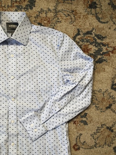 Bonobos Shirt Mens 15.5 34 Blue Wrinkle-Free Slim Fit Dress Shirt Bow Print - Picture 4 of 11